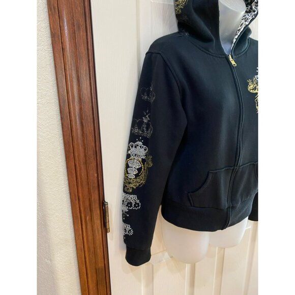 Reversible Womens Hoodie Jacket  Leopard Print & Black Embellished Design Juicy - Picture 9 of 9